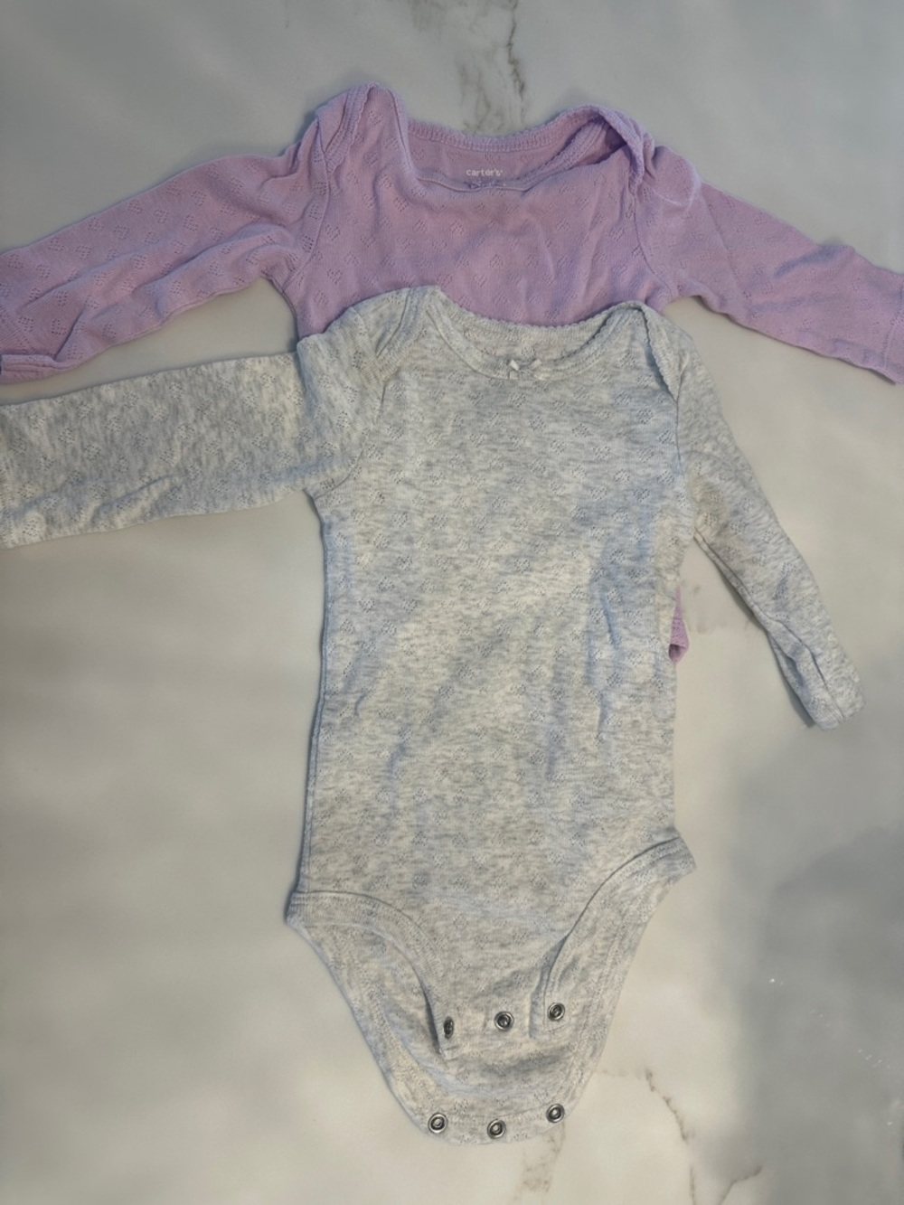 Carter's Long-Sleeve One-Piece Bodysuits - Lavender & Light Gray Heather